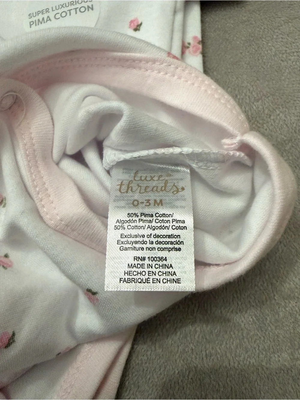 Luxe Threads Baby Girl 0-3M Pima Cotton Bodysuit 3 Pack Floral Pink NWT